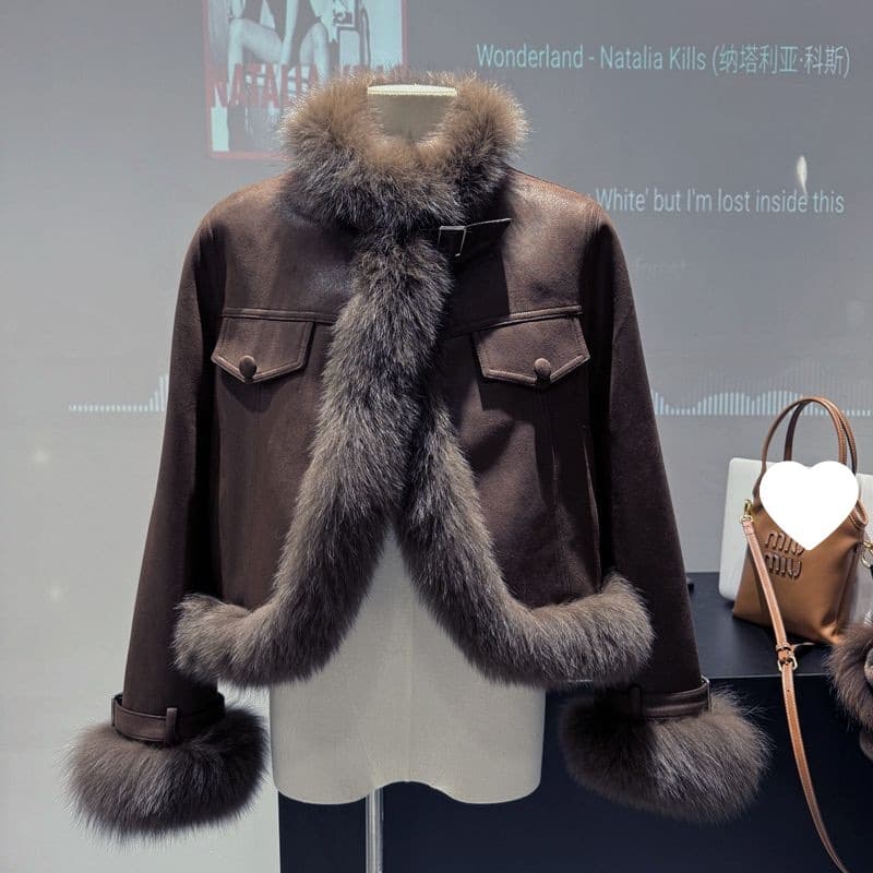 Maillard Composite Fur Jacket Women 2024 Autumn Winter New Suede Short Eco-Friendly Fox Fur Top