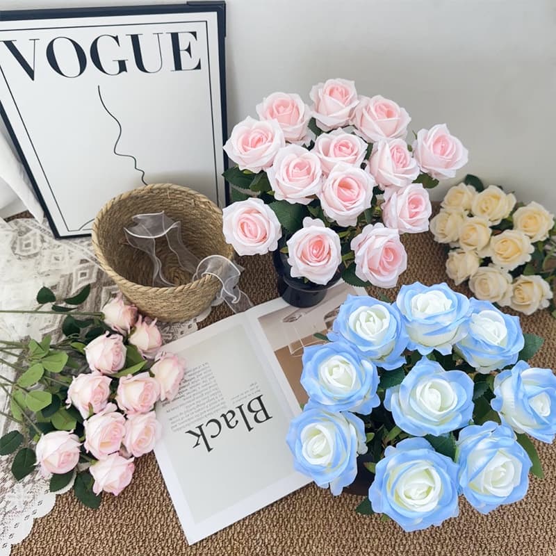 Single Artificial Rose Fake Flower Living Room Dining Table Decoration Ornament Trending Rose Flower Wall Waterfall Factory Wholesale