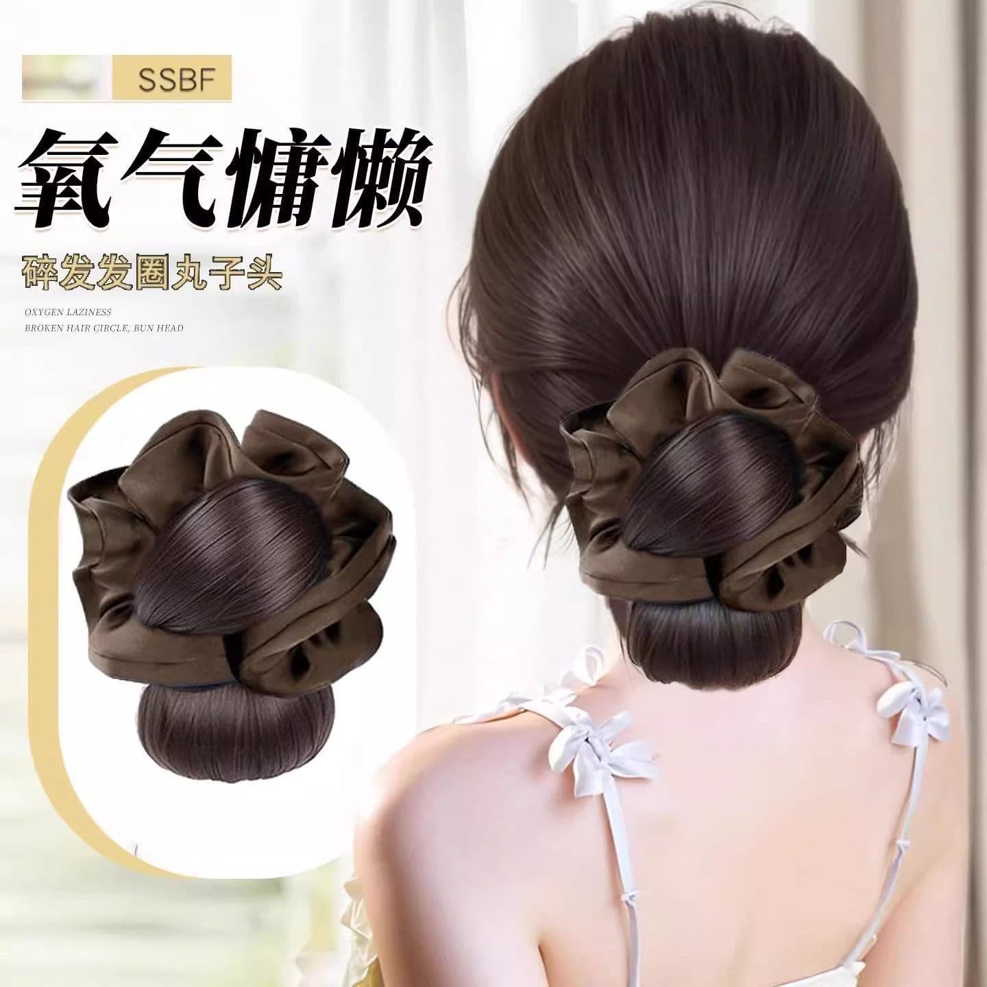 Low-tied ball head artificial hair clip flower bud hair bun for women on the back of the head Internet celebrity flat head ball hair band