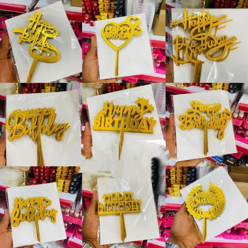 Large size 10 pack acrylic cake birthday insert gold large size 10pcs/bag cake toppers