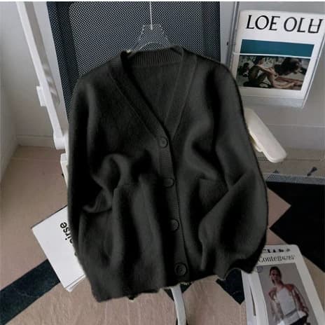 2026 New Spring Fluffy Knitted Cardigan Coat for Women Petite Thick Warm Long Sleeve Top