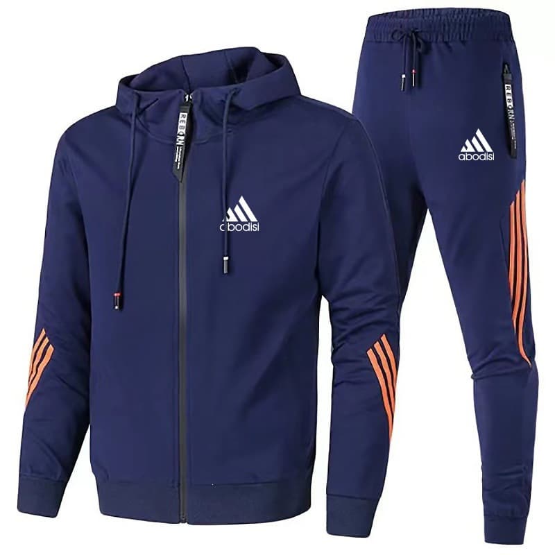 2026 Spring Autumn Men's Adidas Sports Suit Three-Stripe Hooded Zipper Sweatshirt and Long Pants Trendy Sports Set