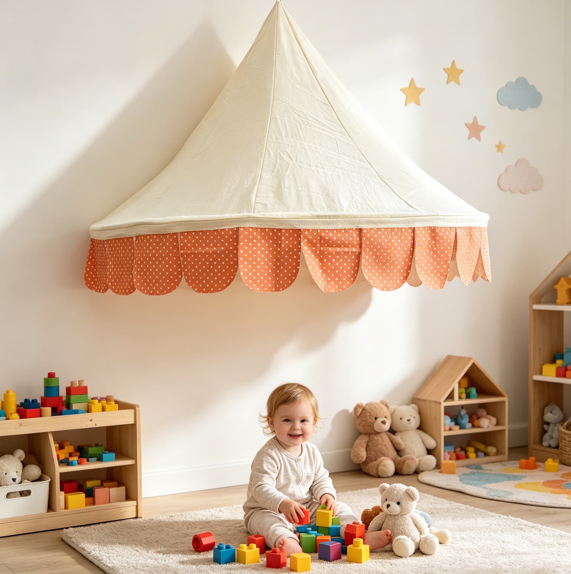 Cotton Breathable Kids Tent, Kindergarten Playhouse Decorative Wall-Mounted Tent, Boys Girls Bedside Dust-Proof Tent