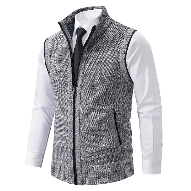 Men's Knitted Vest Thickened Fleece Sleeveless Stand Collar Outerwear Casual Basic Style Pure Color Autumn Fashion Urban Wear