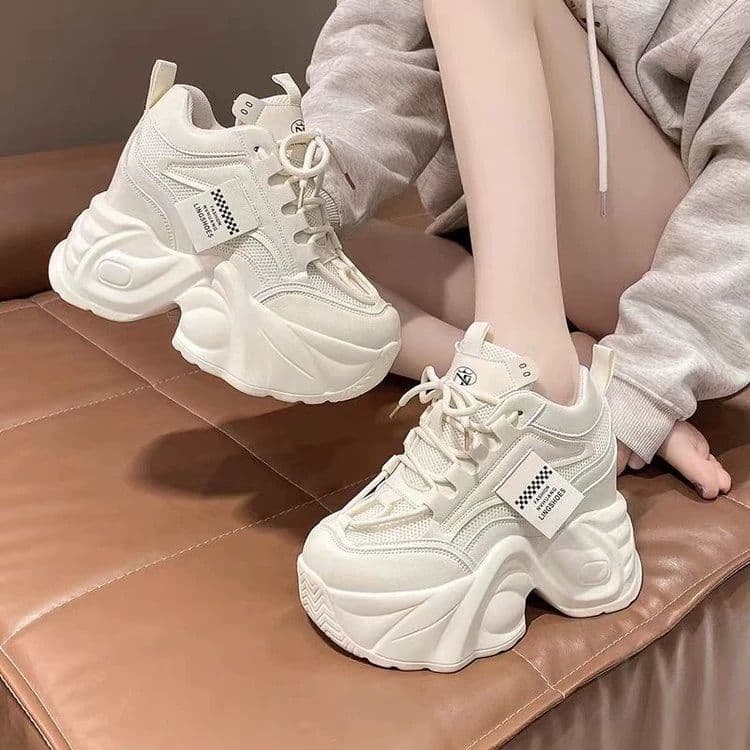 Dad Sneakers Chunky High-Top Shoes Women Ins Fashion 2025 Spring New Inner Height White Shoes Women Versatile Casual Shoes