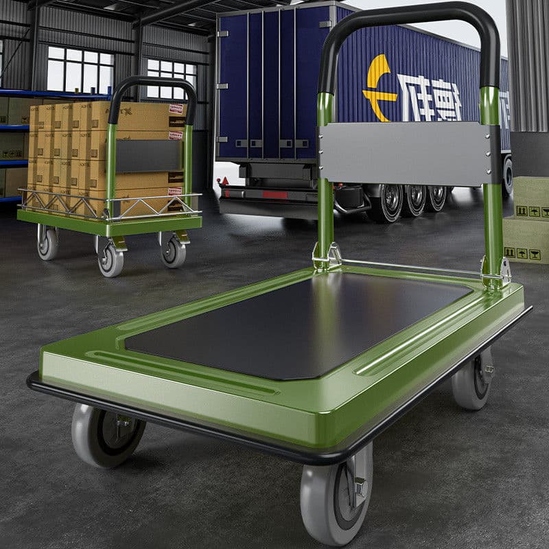Steel plate handcart, trolley, pallet trolley, folding portable flatbed cart, household trailer, trolley, quiet car