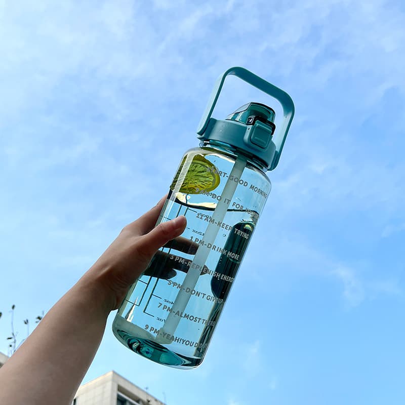 Cross-Border Sports Water Bottle Summer Large Capacity 2L Transparent Straw Jug Outdoor Space Cup Plastic Water Bottle