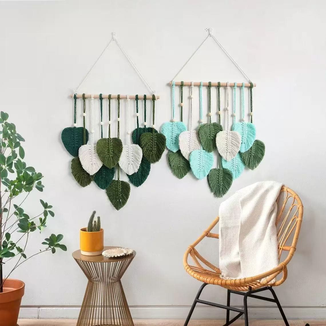 Nordic Style Handwoven Tassel Wall Decor, Bohemian Leaf Hanging Tapestry