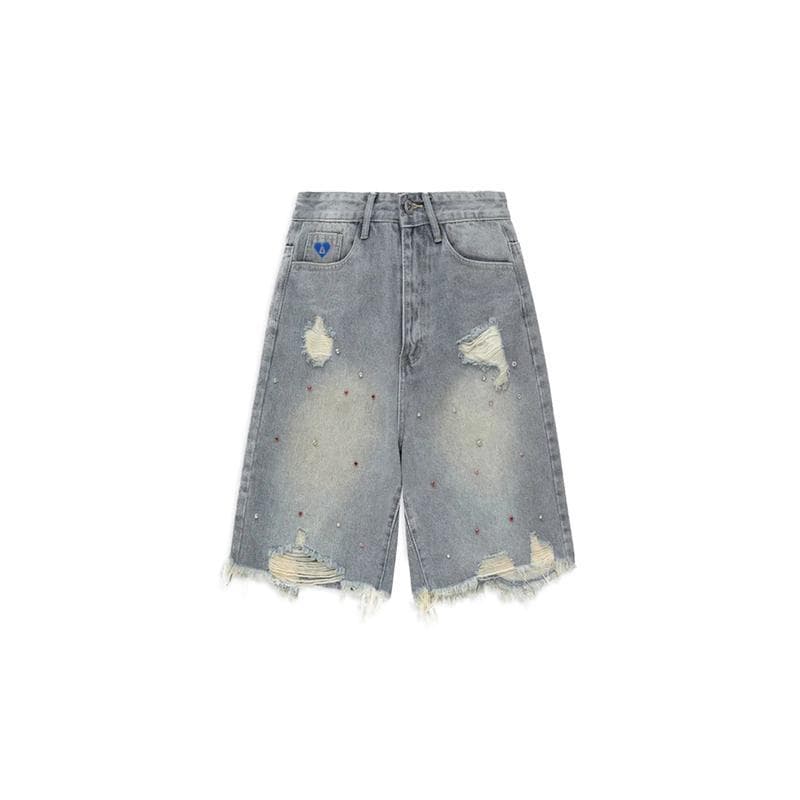 C 5614 Studded Ripped Denim Shorts New European and American Style