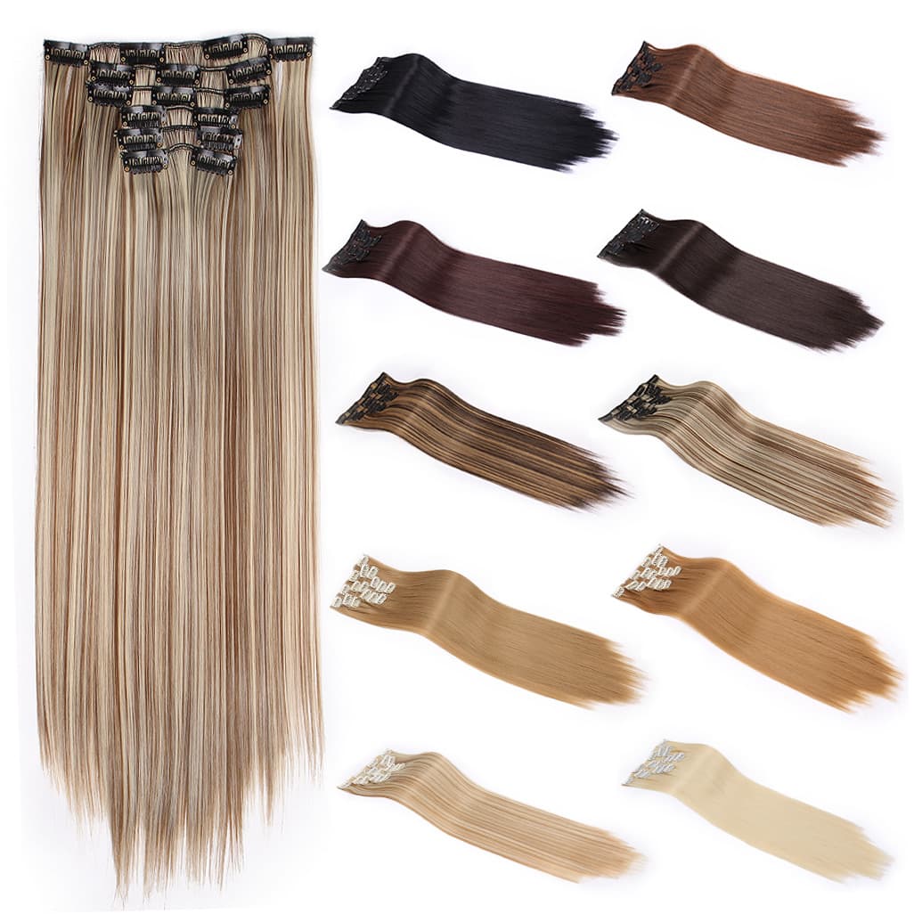 Matte High Temperature Fiber Hair Clips 16 Clips 6-Pack Long Straight Hair Extension Pieces for Women Hair Extensions