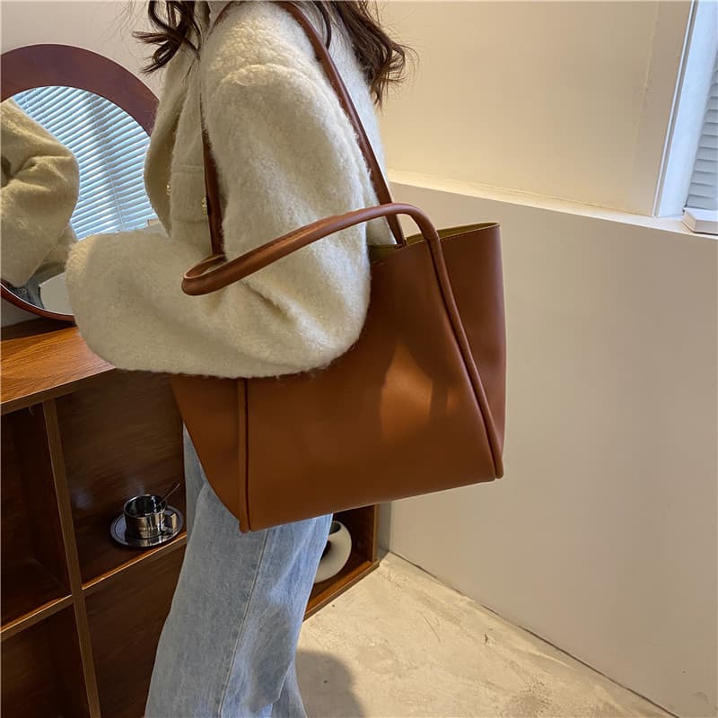 Korean Style Solid Color Parent-Child Bag 2026 New Women's Bag Minimalist Handheld Tote Bag Large Capacity Spring Fashion Shoulder Bag
