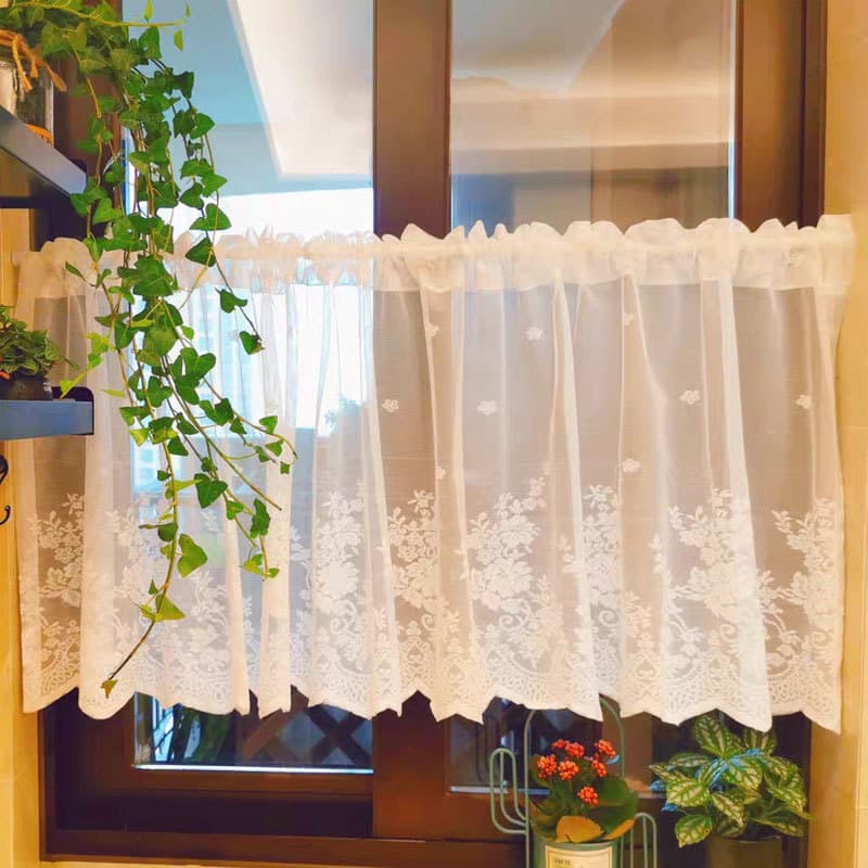 Kitchen Lace Short Curtain American Style Sheer Curtain Half Curtain Bay Window Japanese Bedroom Study No-Drill Door Curtain