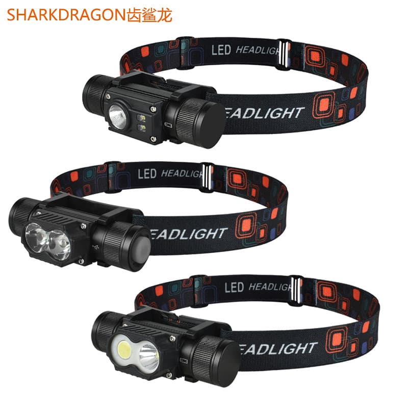 Cross-border new LED headlamp Type-C rechargeable outdoor cycling running detachable red warning light strong headlamp