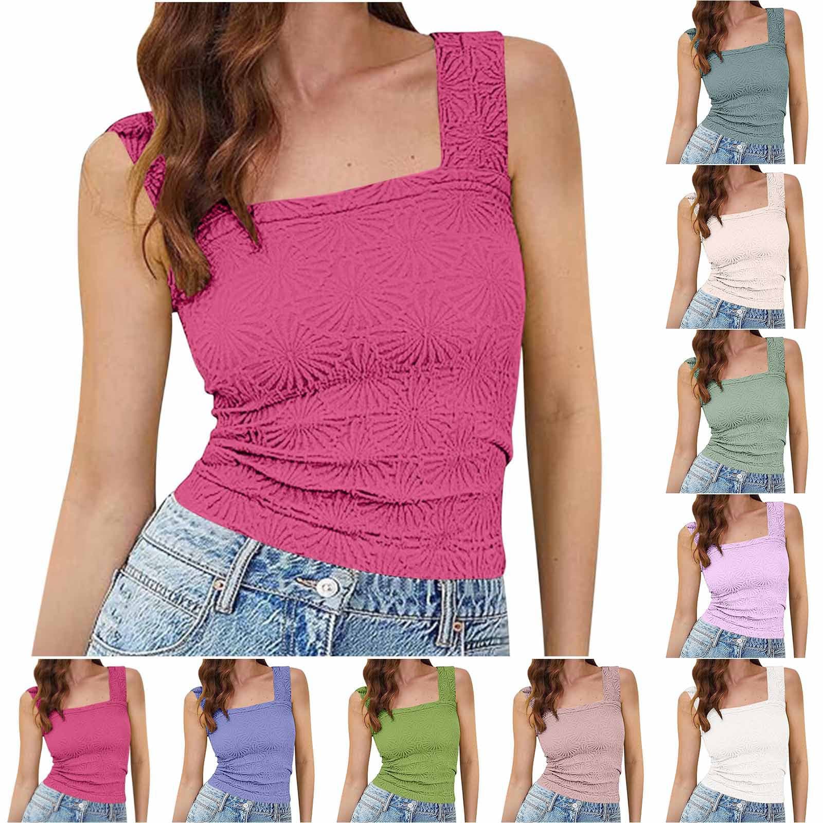European and American Women's Fashion 2025 New Arrival Amazon Exclusive High-Stretch Slim Jacquard Square Neck Sleeveless Vest Top