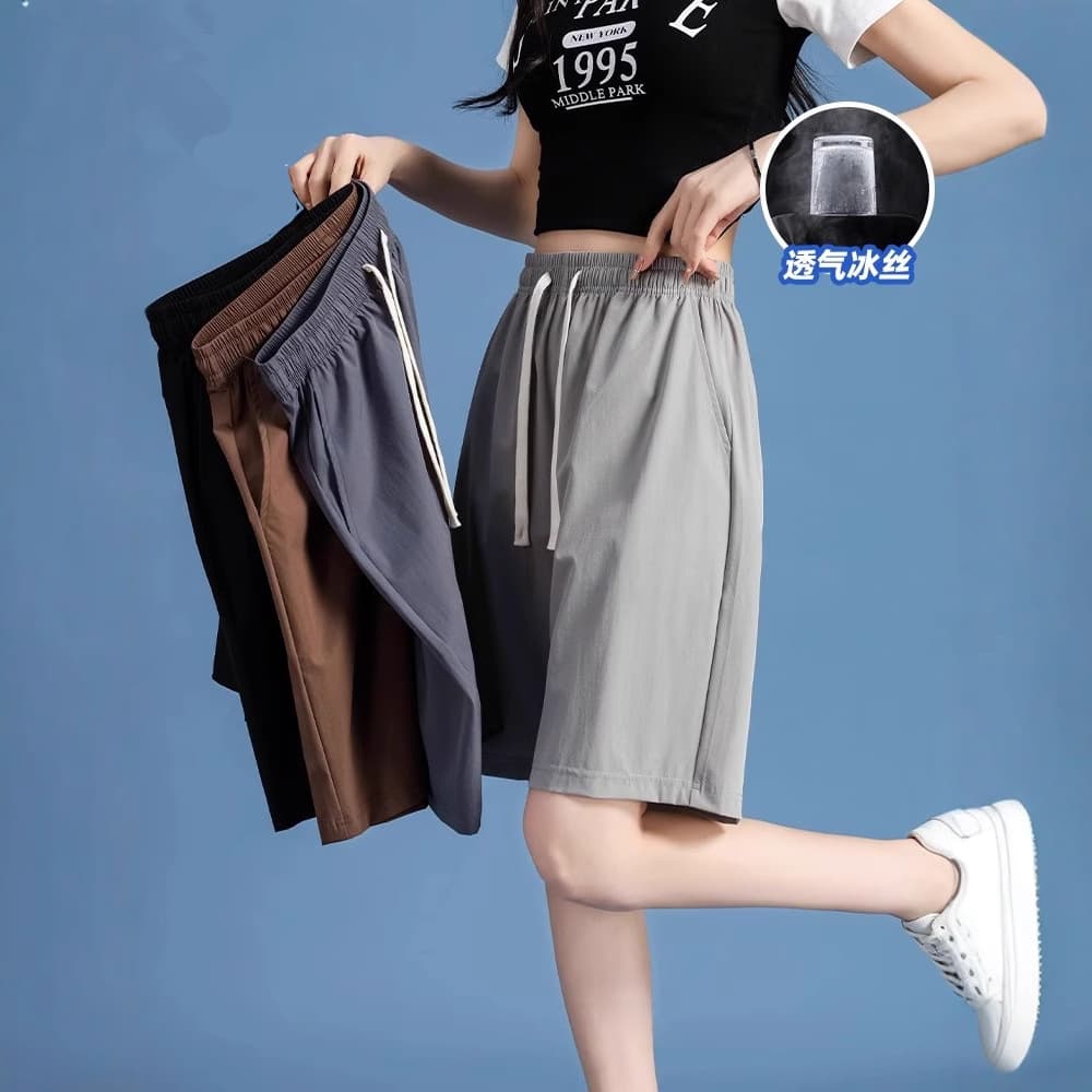Women's Cross-Border Ice Silk Shorts, Summer Thin Fashion Casual Black Loose Quick-Dry Sports Shorts