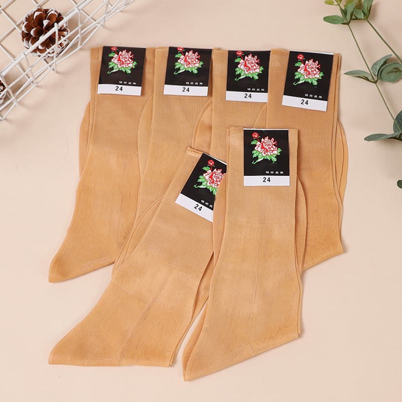 Shanghai Songkou Peony Vintage Silk Stockings, Heeled Silk Stockings for Middle-aged and Elderly Men and Women, Nylon Silk Stockings Old Style