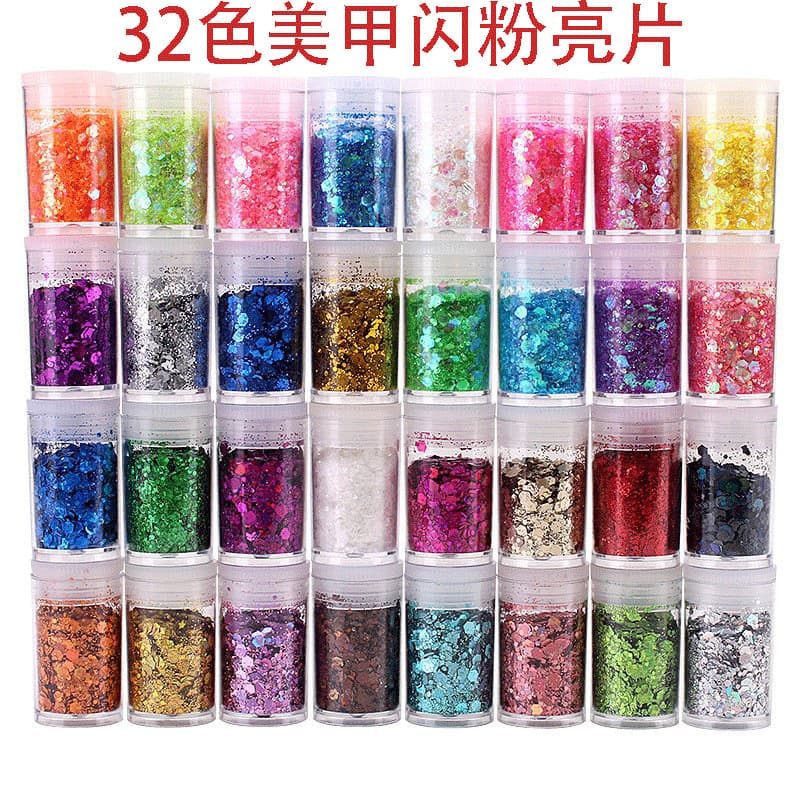Hot-selling PET mixed glitter laser shimmer 32-color nail body glitter mixed large glitter sequin fine powder