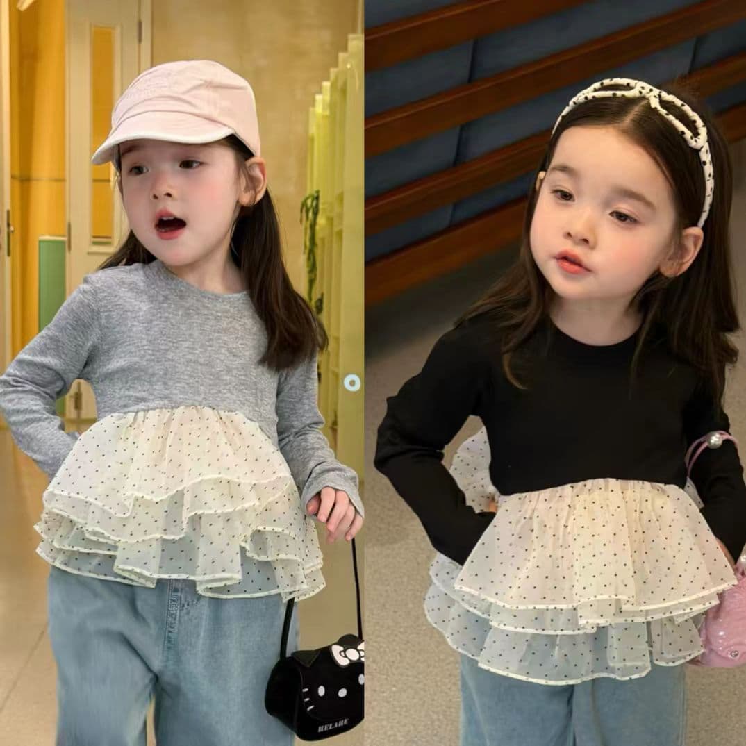 Korean-style Polka Dot Long-sleeve Mesh Top for Girls 2026 Spring New Arrival Fashionable Children's Outerwear
