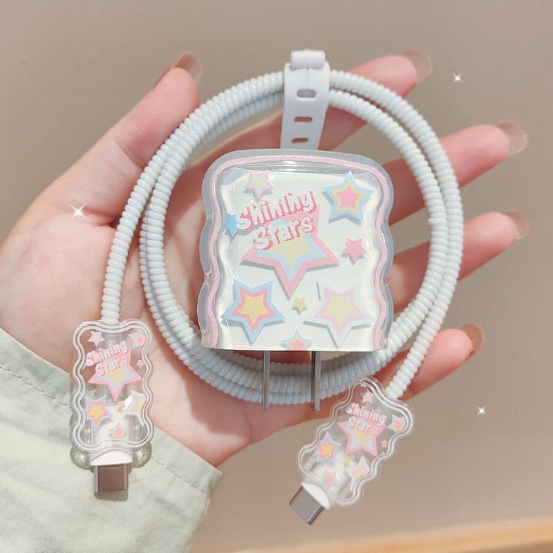 Colorful Stars Compatible with Apple 18-20W Data Cable Charger Case Fast Charge Protection Soft Shell Biter