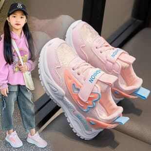 Spring New Girls Velcro Mesh Sneakers Fashion Pink Casual Lightweight Retro Dad Shoes