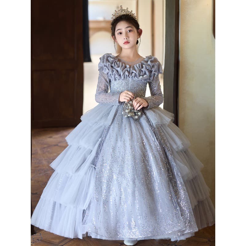Girls' Dress French Light Luxury Long Sleeve Children's 10th Birthday Princess Dress Piano Performance Outfit Autumn