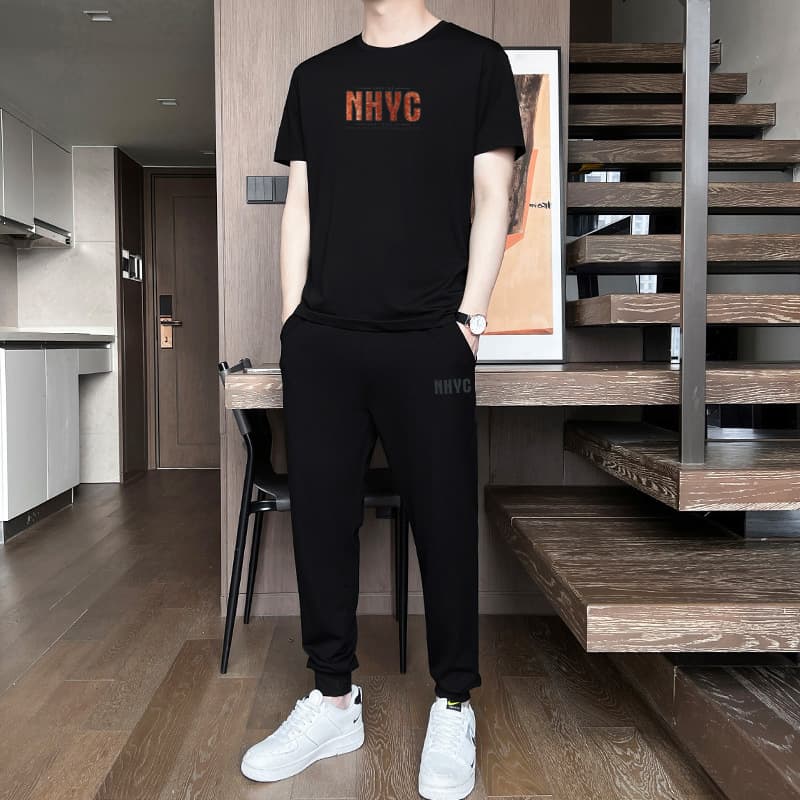Short-sleeved suit men's summer new casual sports T-shirt two-piece set men's summer clothing thin breathable trendy brand men's clothing