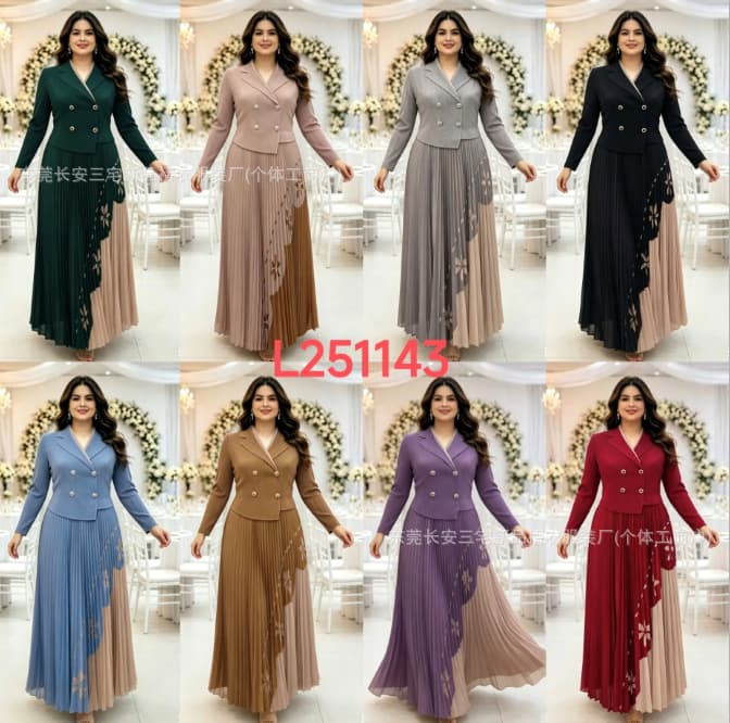 Miyake New Plus Size Dress Elegant Suit Collar European and American Style Waist Pleated Long Dress