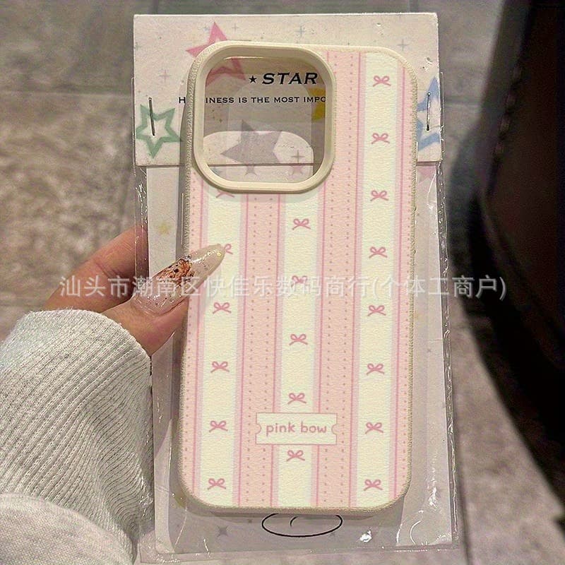 Sweet Bow Stripe Compatible with Apple 17 Pro Max Phone Case iPhone 16 Plus Girl 13/14/15