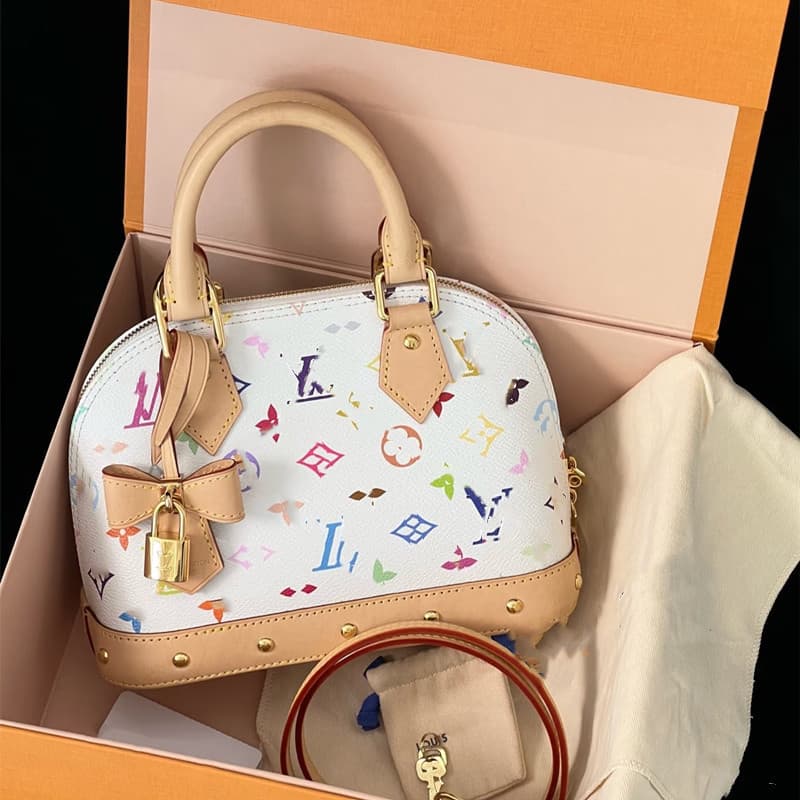 New white three-color hand-held old flower bag, women's trendy fashion handbag, foreign-style shell shoulder bag, versatile cross-body bag
