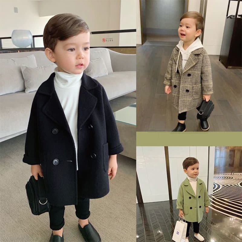 Autumn New Style Wool Coat for Children, Boys' Jacket, Mid-Length Korean Style Coat for Toddlers 77003