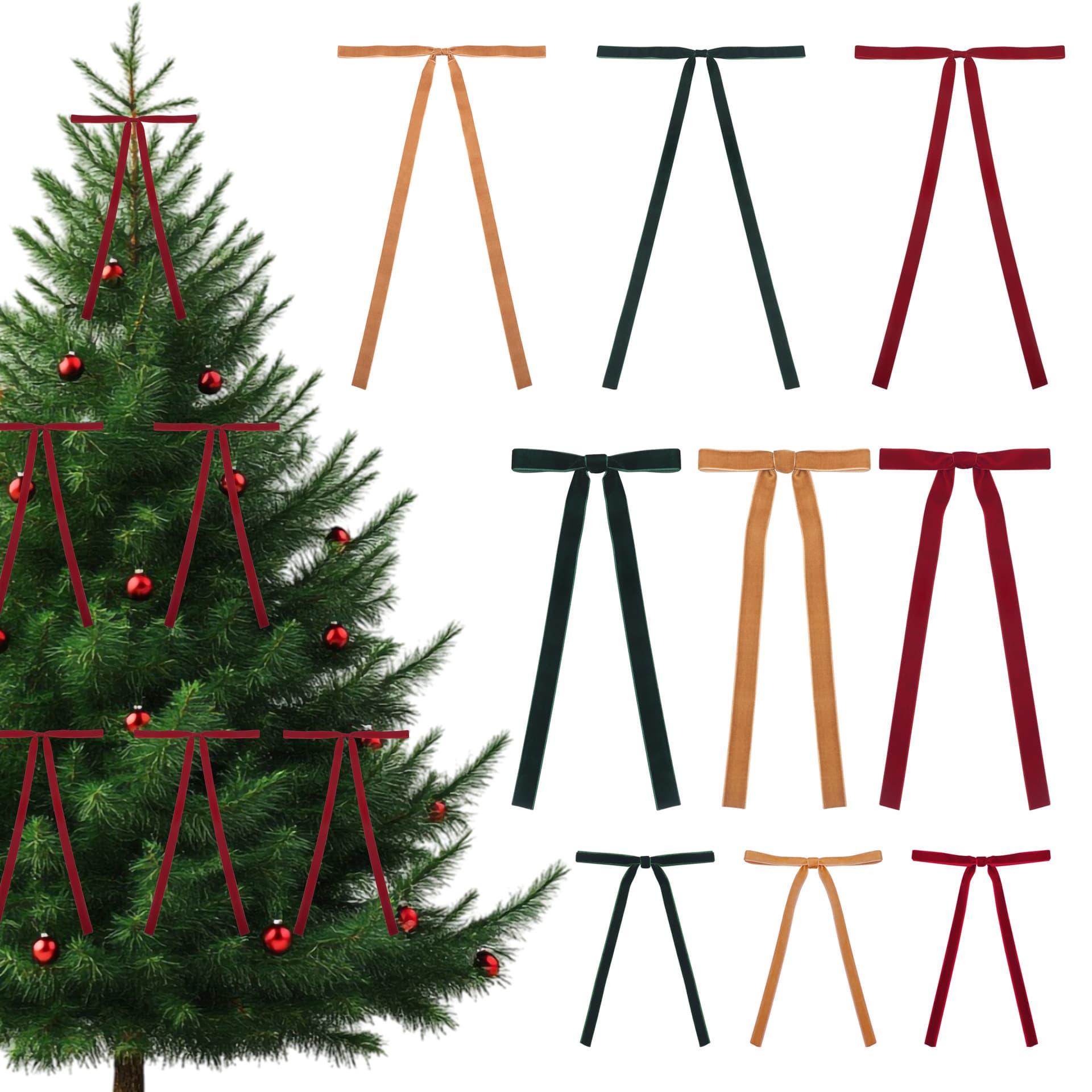 Cross-border Velvet Ribbon Christmas Bows - Wreath decorations, multi-sized bows, Christmas tree hanging ornaments