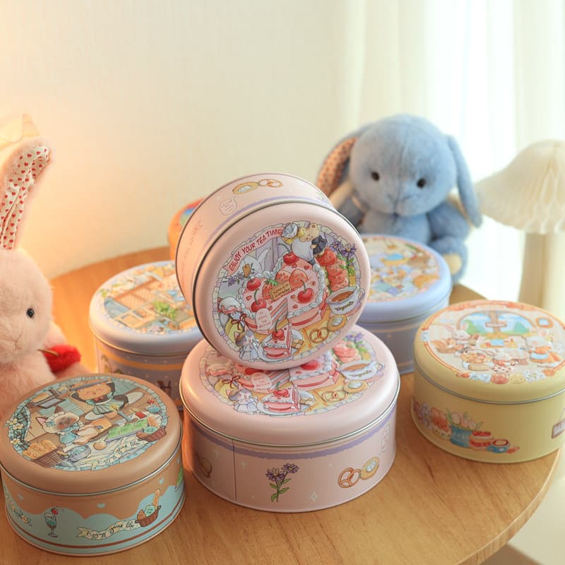 Original Bunny Lulu Small Round Tin Can for Cookies, Baking Candy Food Packaging