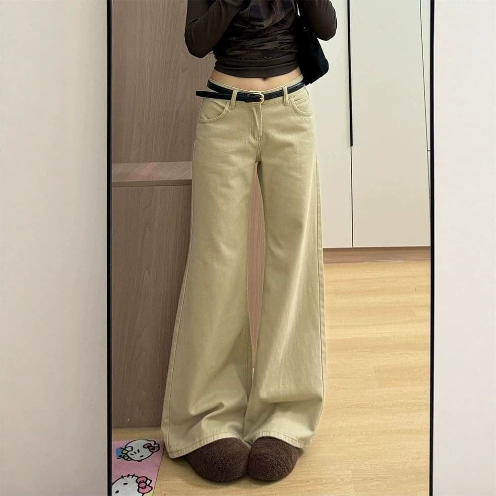 Khaki bootcut jeans for women 2026 new hot girl low-waisted low-waisted bootcut pants with floor-length mopping bell bottoms