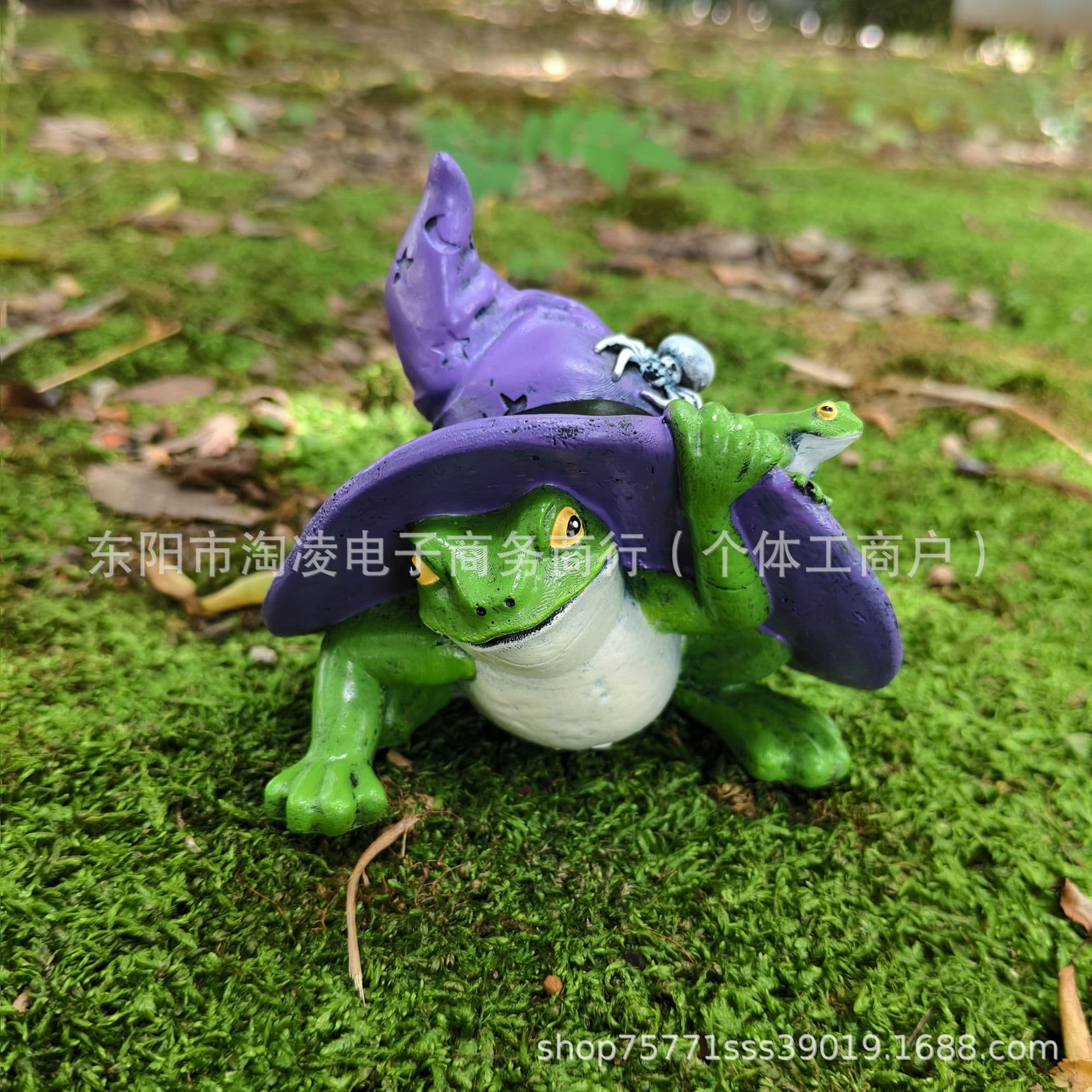 Cross-border Wizard Frog Resin Figurine Halloween Cartoon Magic Frog Decoration Landscape Craft Ornament