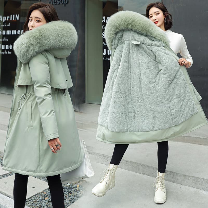 Factory Direct Fleece-Lined Parka Coat for Women Mid-Length Korean Style Plus Size Cotton Padded Jacket Autumn Winter Thick Red Quilted Coat