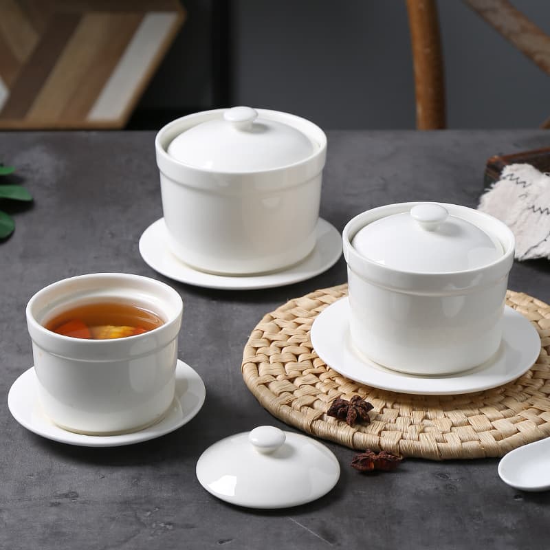 Bird's Nest Double-Boiler Commercial Ceramic Steamer with Lid Small Hotel Bone China Dessert Steamed Egg Bowl Ginseng Soup Pot Custom Printing