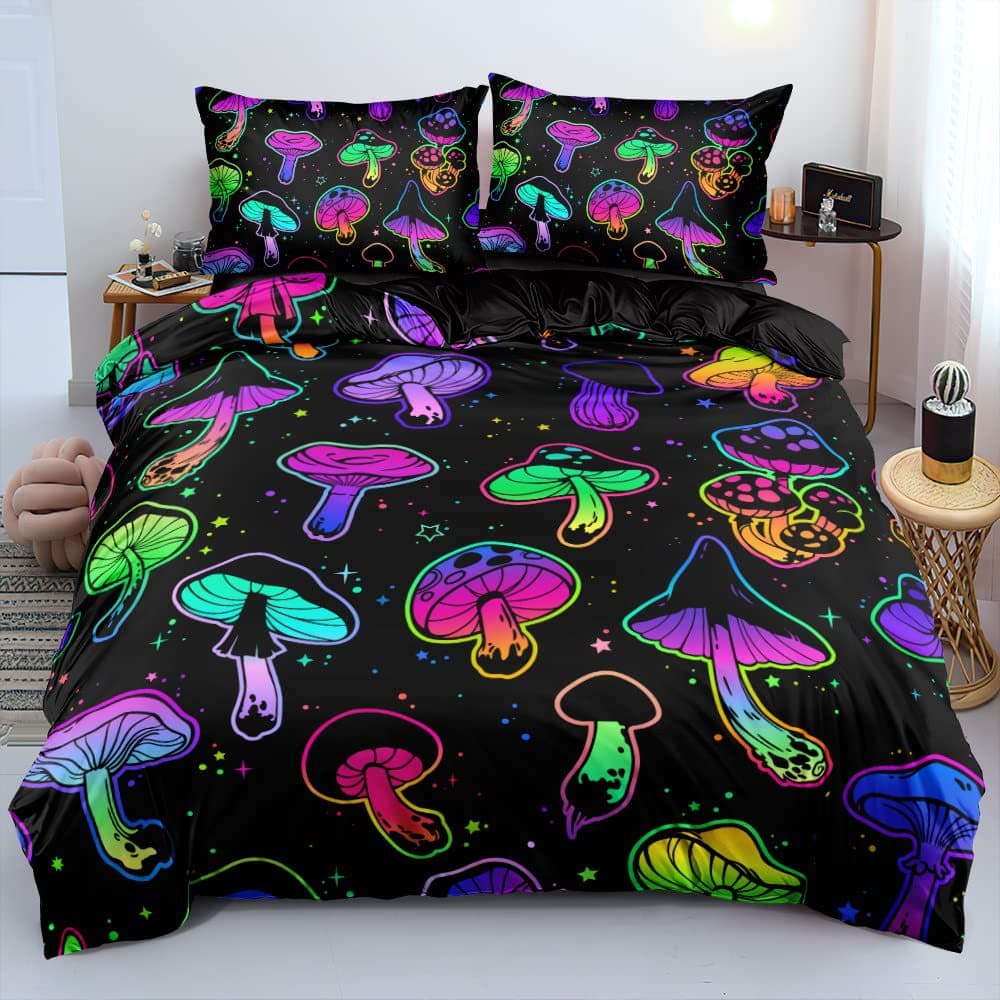 Psychedelic Mushroom 3-Piece Duvet Cover Set 3D Digital Print Bedding Set Colorful Bedspread Amazon Wholesale
