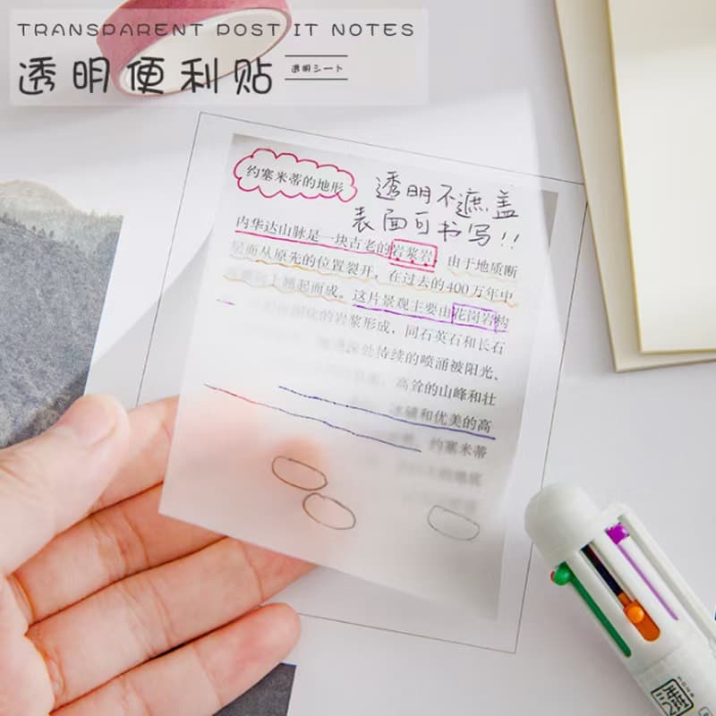 PET Transparent Sticky Notes for Student Notes, Japanese Style Repositionable, Minimalist Design N-Repositionable Notes