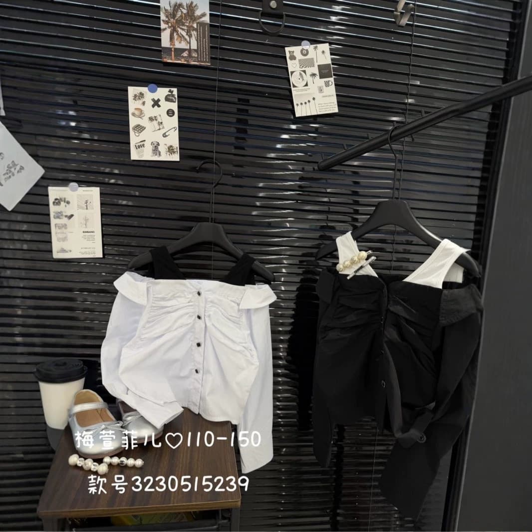 Kids' Shirt, Sizes 110-150, Huzhou Zhili Kids' Clothing Autumn Style, Korean Trendy Off-Shoulder Collar Shirt, Cross-border