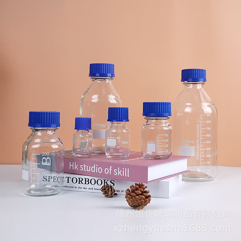 Wholesale Brown Transparent Blue Cap Reagent Bottle, Screw Mouth Bottle, Blue Cap Glass Bottle, Chemical Brown Reagent Bottle, Sample Bottle