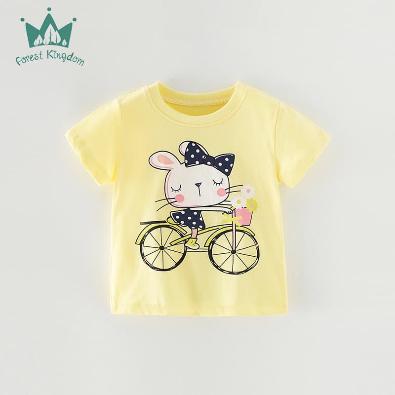 Summer Girls T-Shirt Short Sleeve Pure Cotton New European and American Kids Clothing Toddler Cartoon Print Cute Little Girl Top