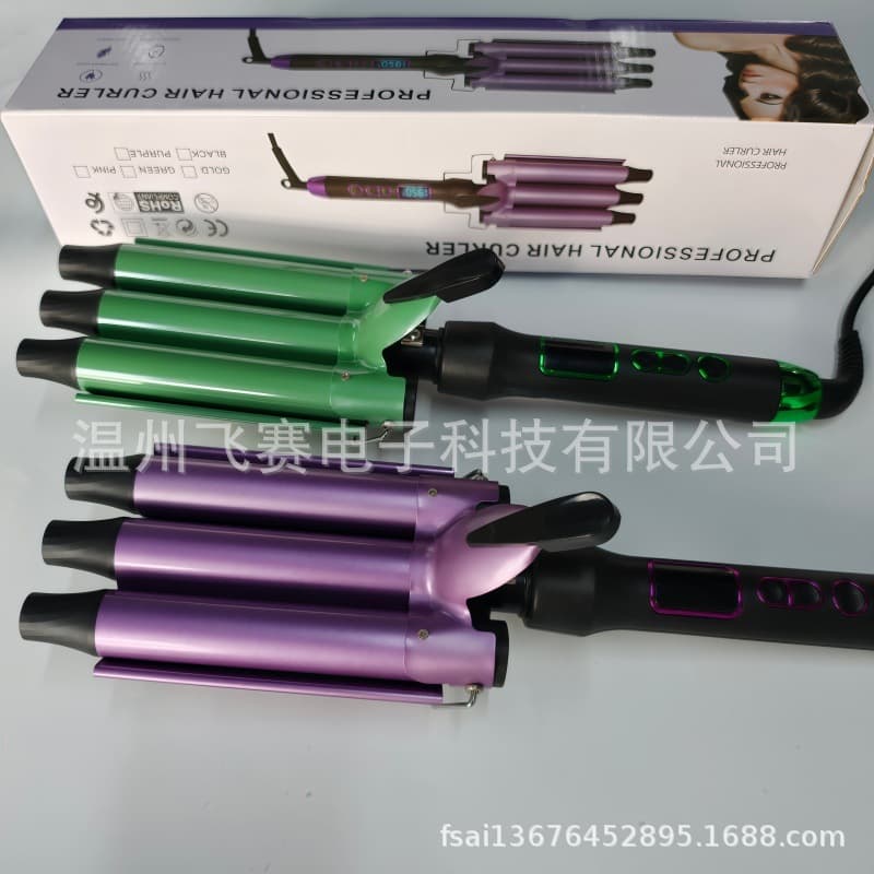 Cross-border hot selling LCD hair curling iron electric curling Hair Curler large curl wavy egg roll three-tube curling iron