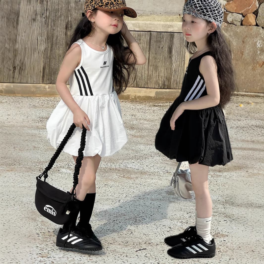 Yuyu Princess Girls' Summer Korean Sports Casual Sleeveless Dress Children's Ribbon Flower Bud Tutu Dress