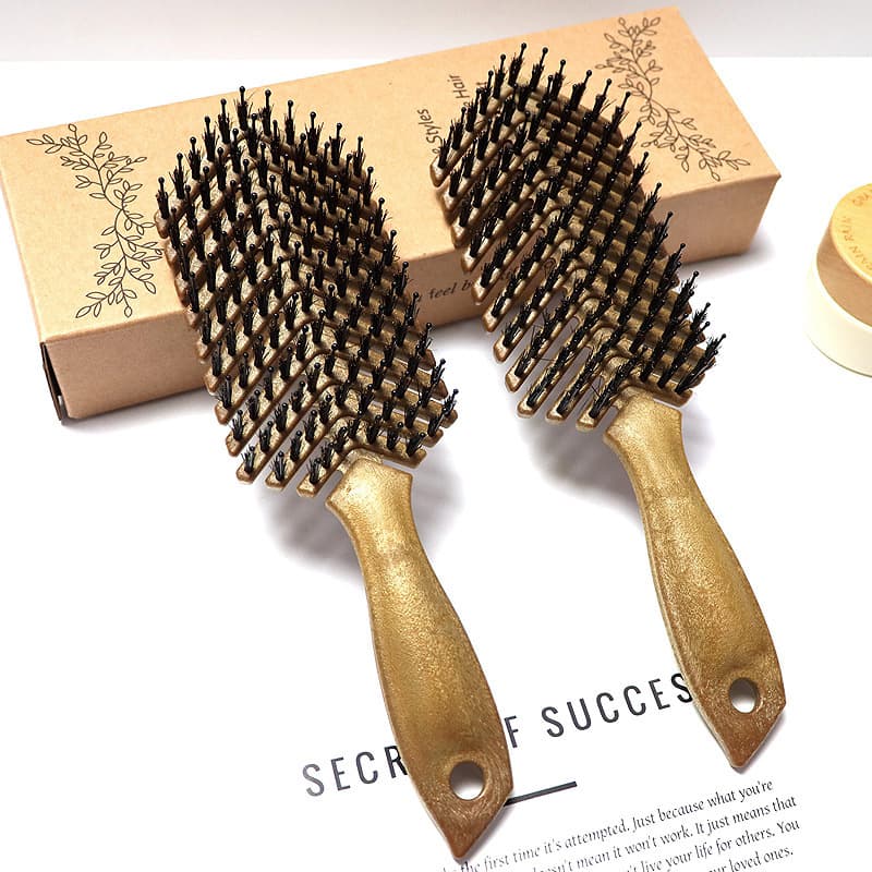 New Cross-Border Ribbed Comb Hollow Large Curved Comb Unisex Wood Grain Comb Fluffy Styling Smoothing Massage Large Curved Comb