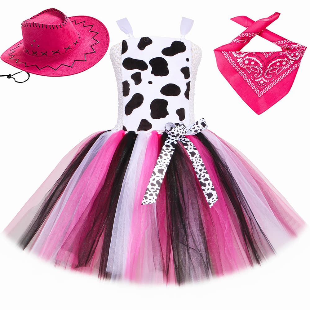 Animal Cow Role-Playing Children's Mesh Dress Suit Western Denim Clothing Girls' Performance Pettiskirt