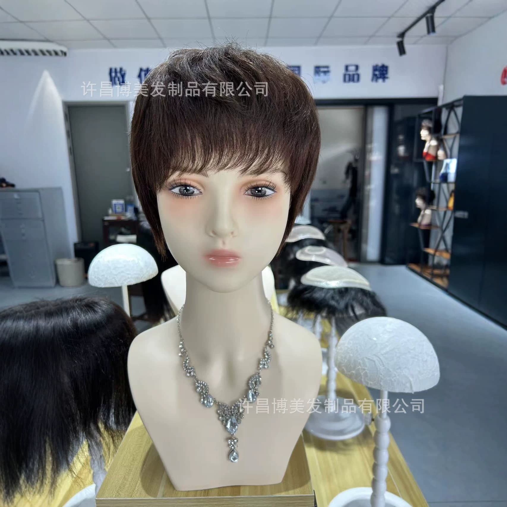 Wigs, real hair, real hair women's full headgear, fully hand-woven short curly hair, middle-aged and elderly mothers' hair sheaths, lightweight and ready-made