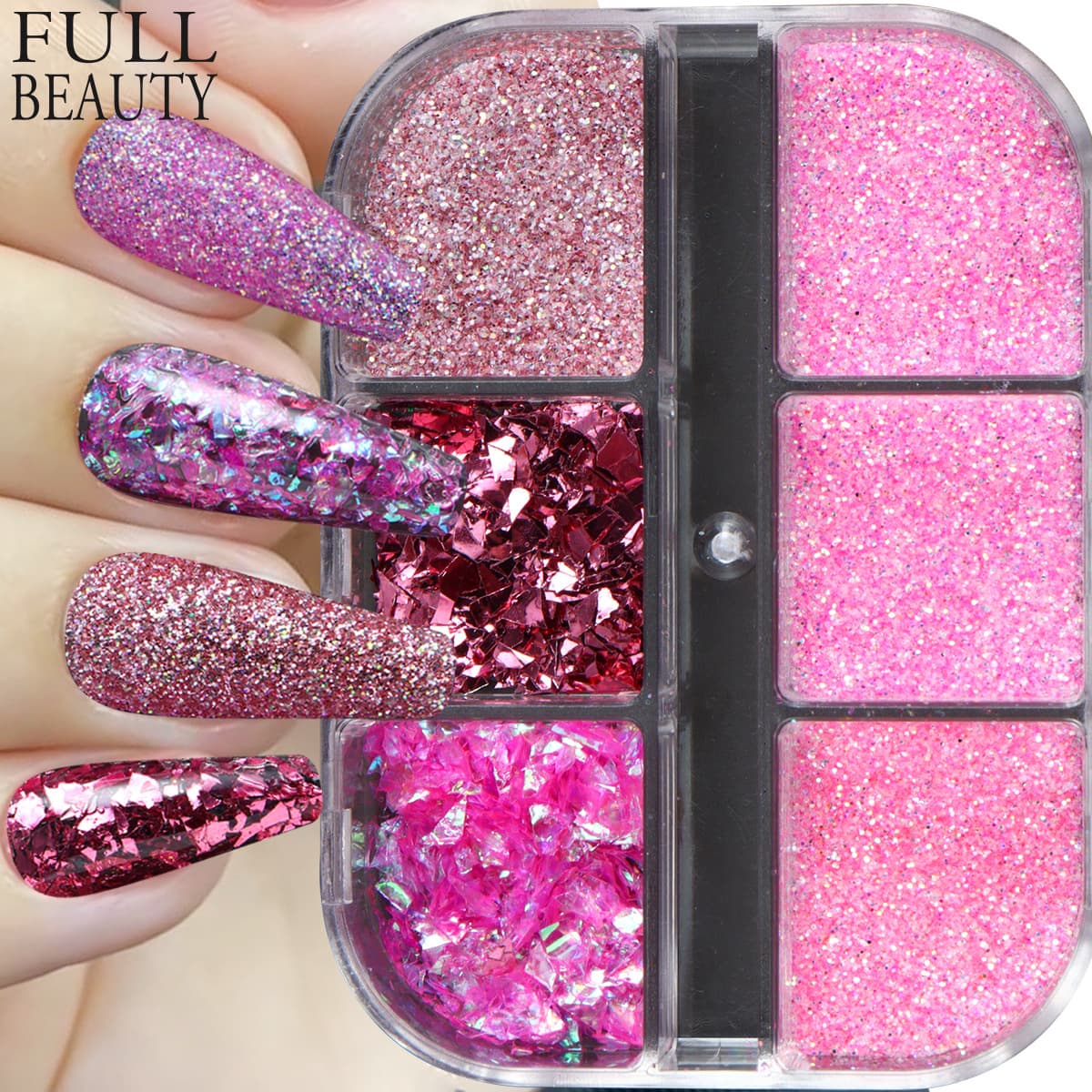 New Cross-Border Nail Glitter 6-Grid Sugar Glitter, Iridescent Glitter, Sequins, Pearl Glitter, Nail Glitter Wholesale