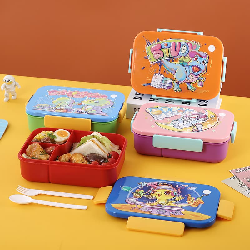 Student cartoon lunch box plastic compartmented lunch box microwaveable sealed large-capacity lunch box with lid