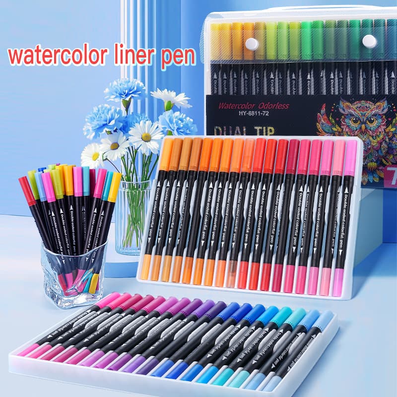 Amazon Best-Selling Double-Tipped Outline Watercolor Pens, PP Box CD Case Colored Pen Set, Children's Student Painting Pens