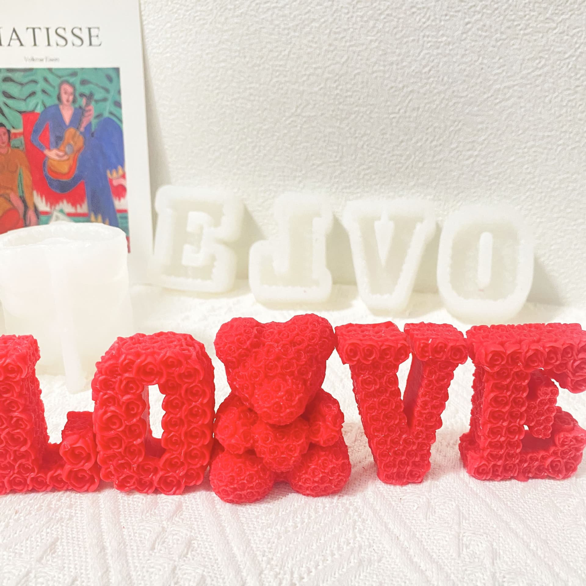 Valentine's Day Love Rose Bear Silicone Mold Love Letter Rose Bear Scented Candle Plaster Ornament